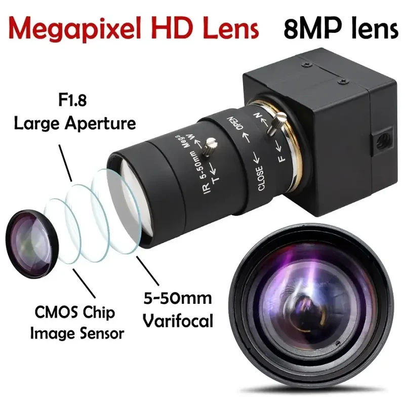 Caméra vidéo industrielle USB haute résolution 8MP CCTV