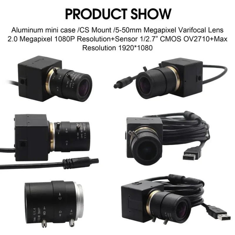 Caméra USB industrielle 120 ips, webcam Full HD avec objectif varifocal