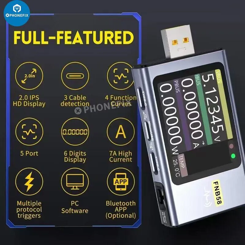 Voltmètre ampèremètre USB FNB48S FNB58, testeur de charge rapide de type C