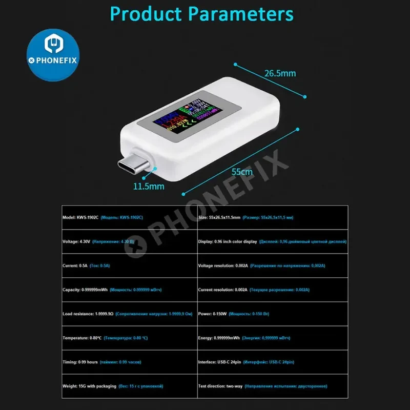 Testeur de tension et de courant USB multifonction 10 en 1 de type C