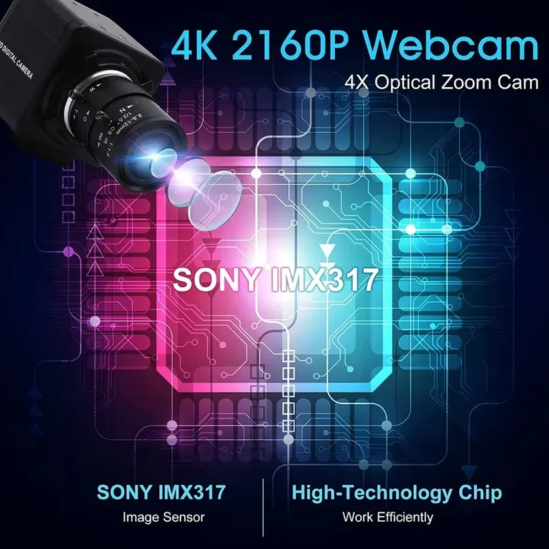Webcam 4K 8MP HD à focale variable avec zoom optique USB
