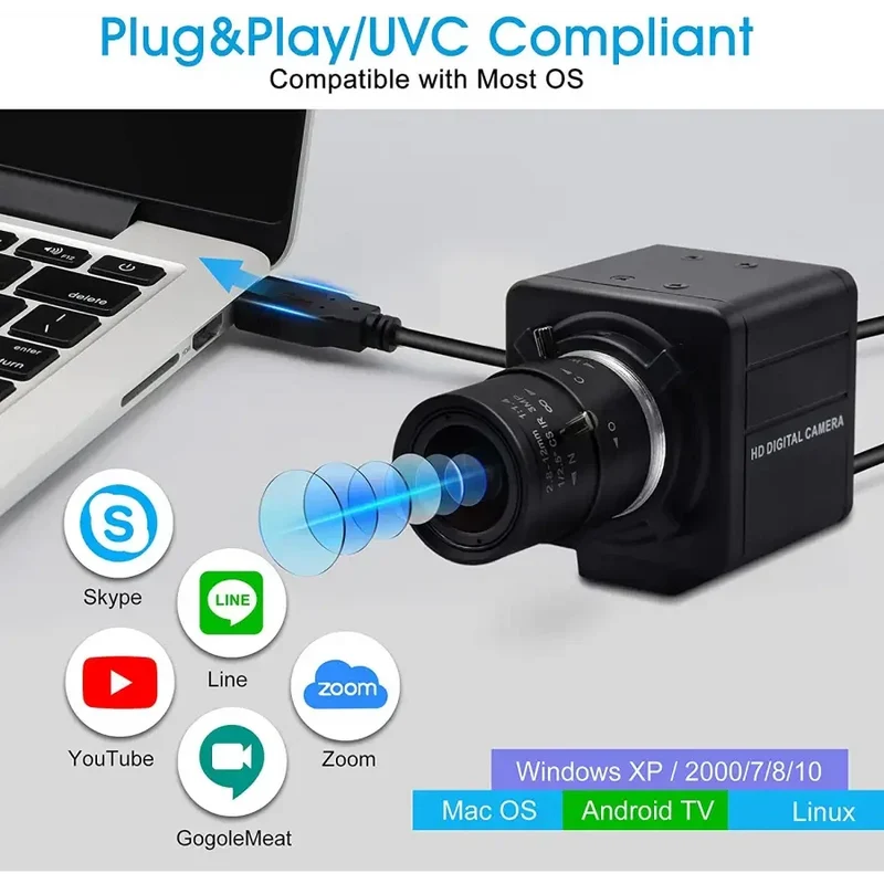 Webcam 4K 8MP HD à focale variable avec zoom optique USB