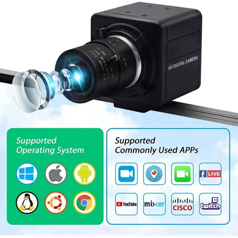 Webcam 4K 8MP HD à focale variable avec zoom optique USB