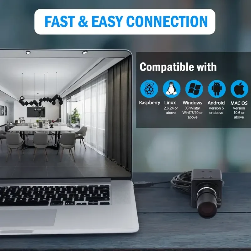 Webcam USB 4K SONY à fréquence d'images élevée avec objectif varifocal manuel