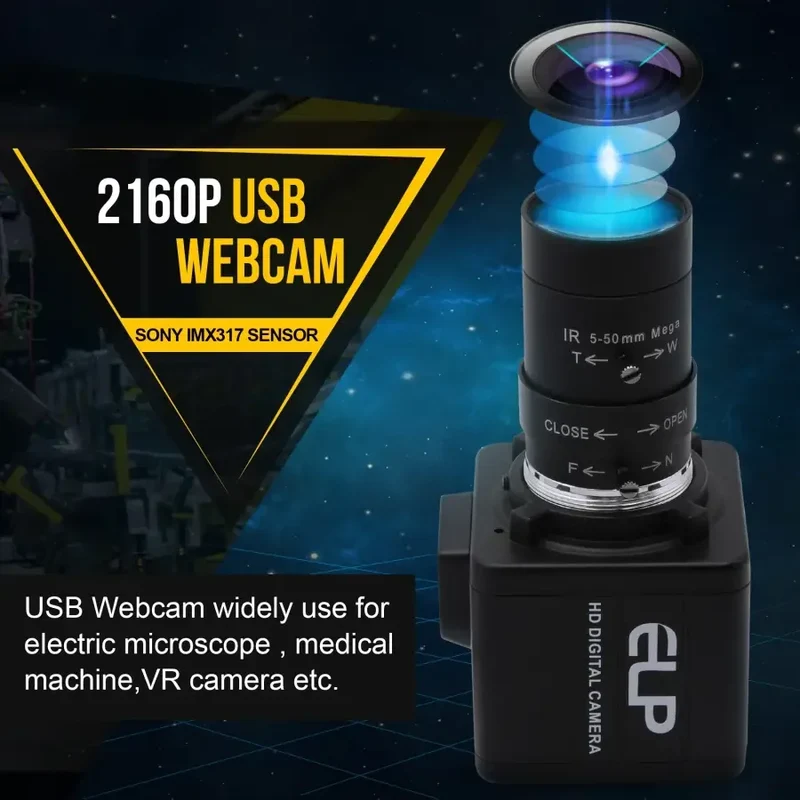 Webcam USB 4K SONY à fréquence d'images élevée avec objectif varifocal manuel