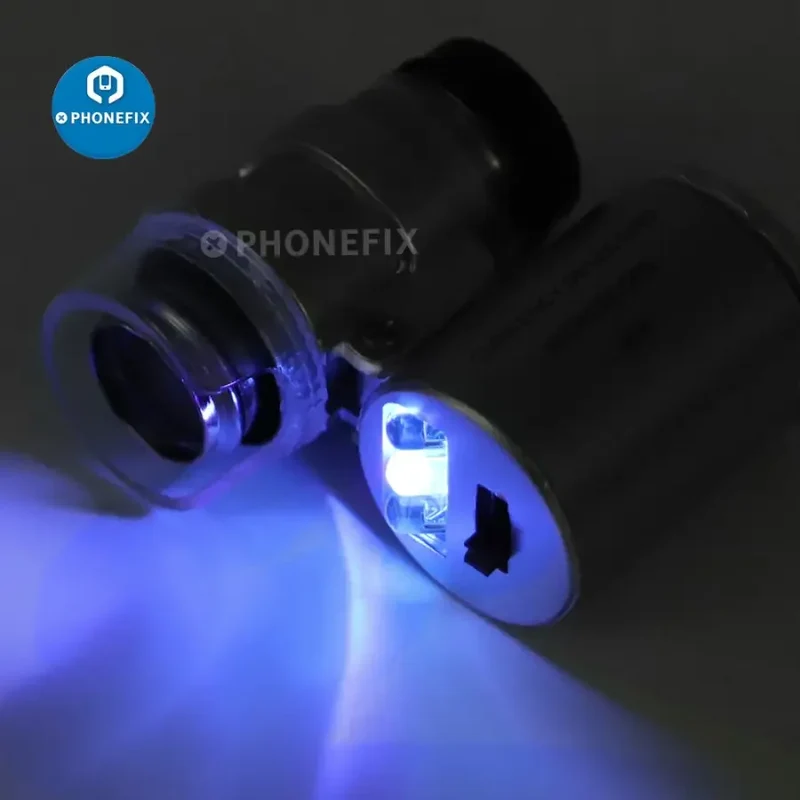 Mini loupe de bijoutier 60X avec détection de devises et lumière UV LED
