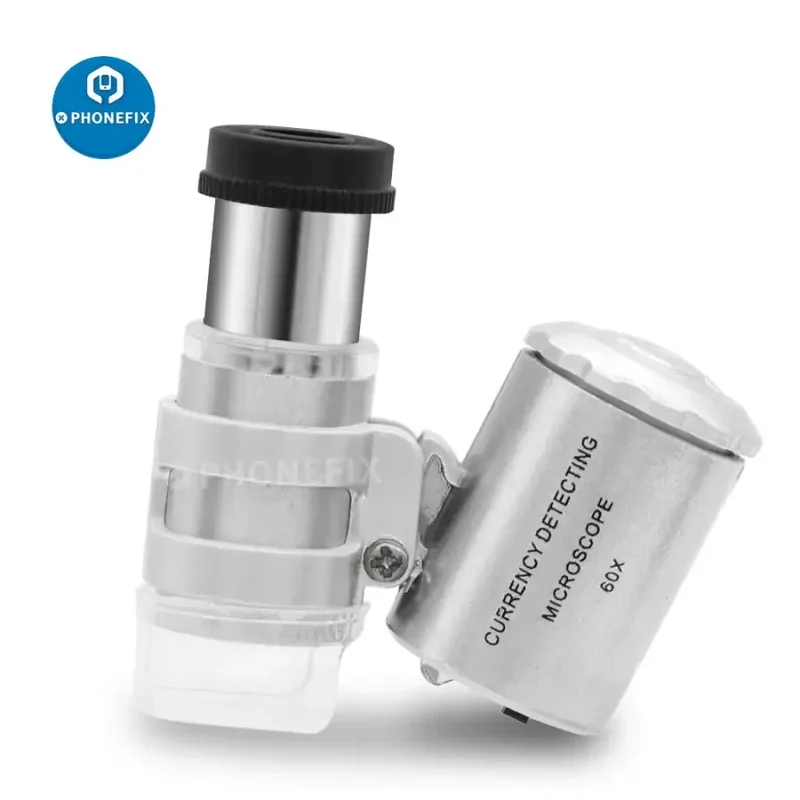 Mini loupe de bijoutier 60X avec détection de devises et lumière UV LED