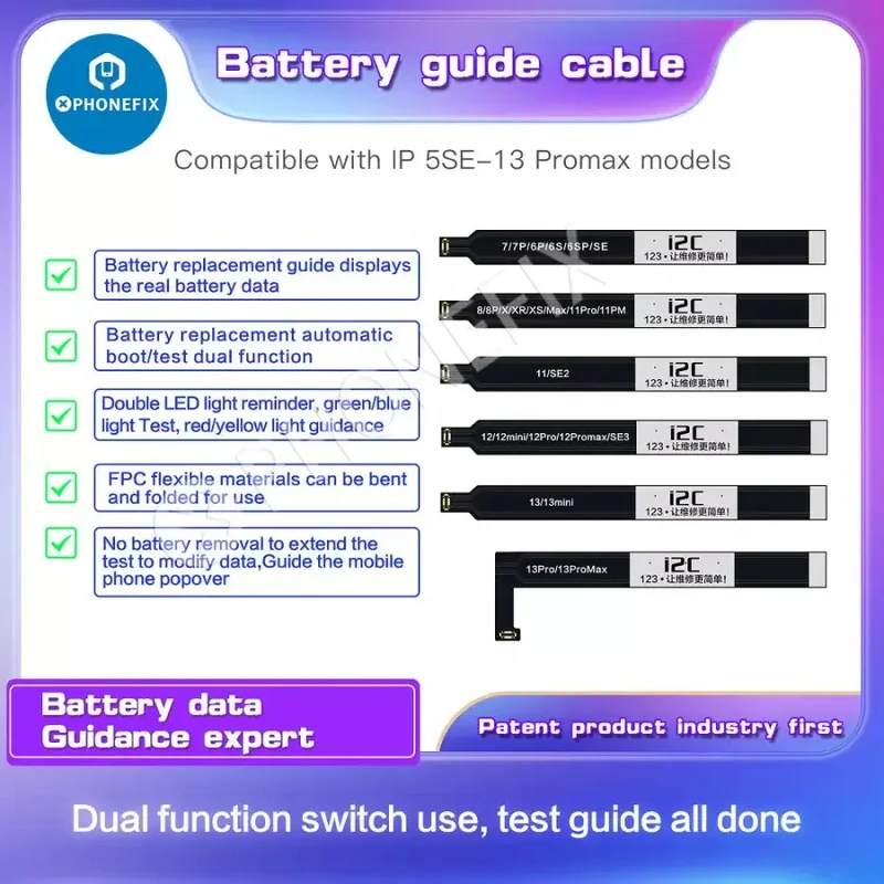 Câble de test de batterie I2C pour iPhone 5SE-13 Pro Max