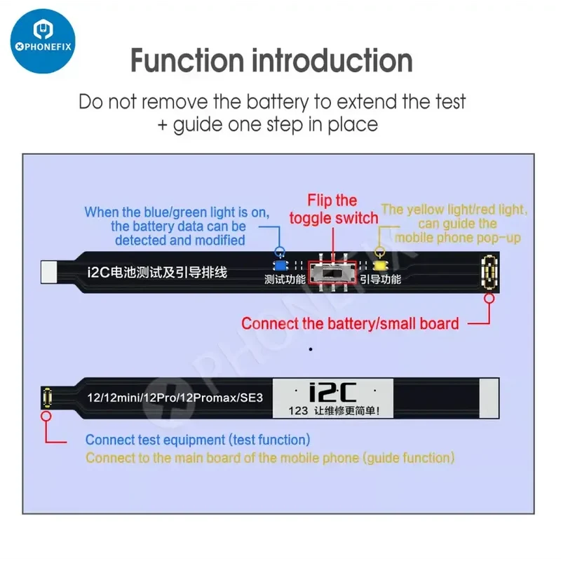 Câble de test de batterie I2C pour iPhone 5SE-13 Pro Max