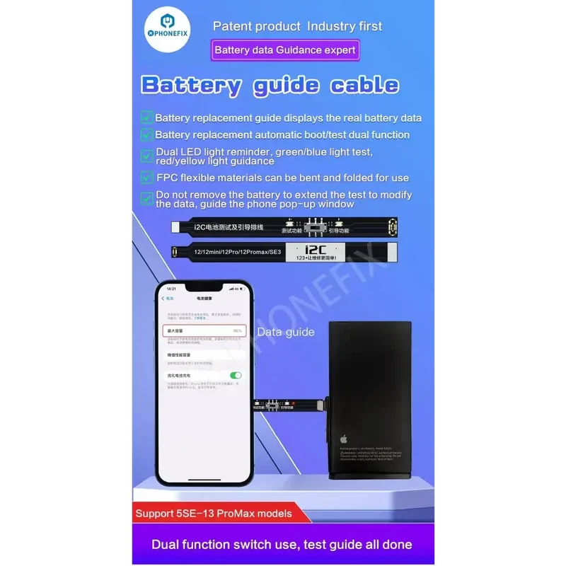 Câble de test de batterie I2C pour iPhone 5SE-13 Pro Max