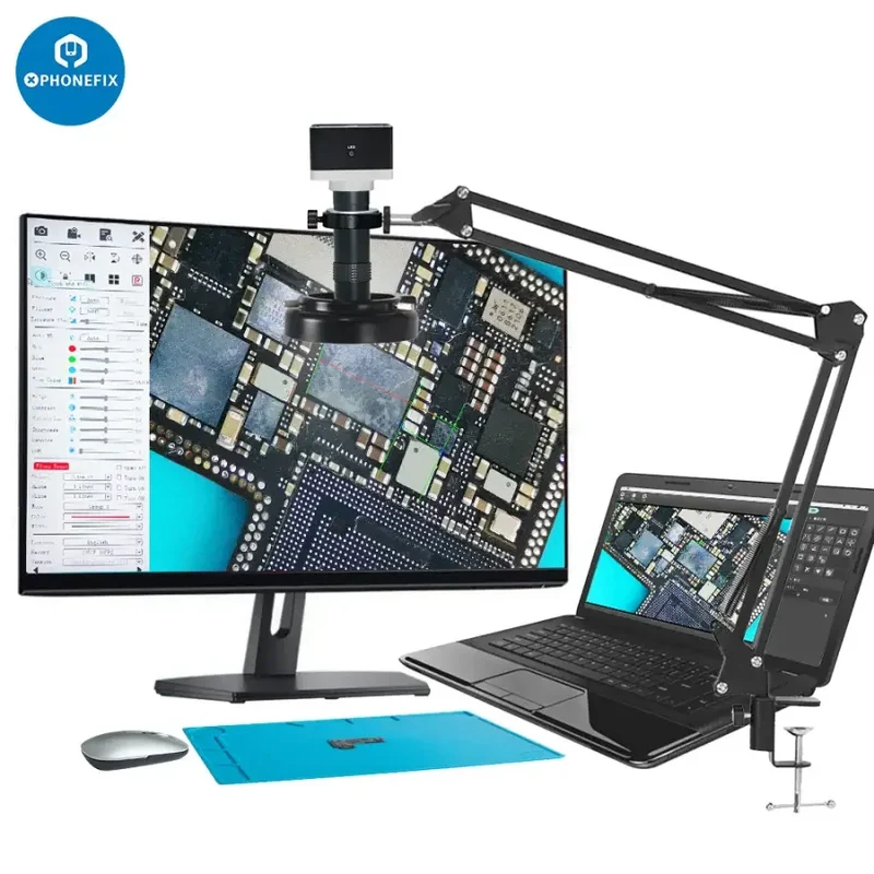 Kit de caméra industrielle pour microscope avec stockage sur disque U HDMI VGA et objectif 130X