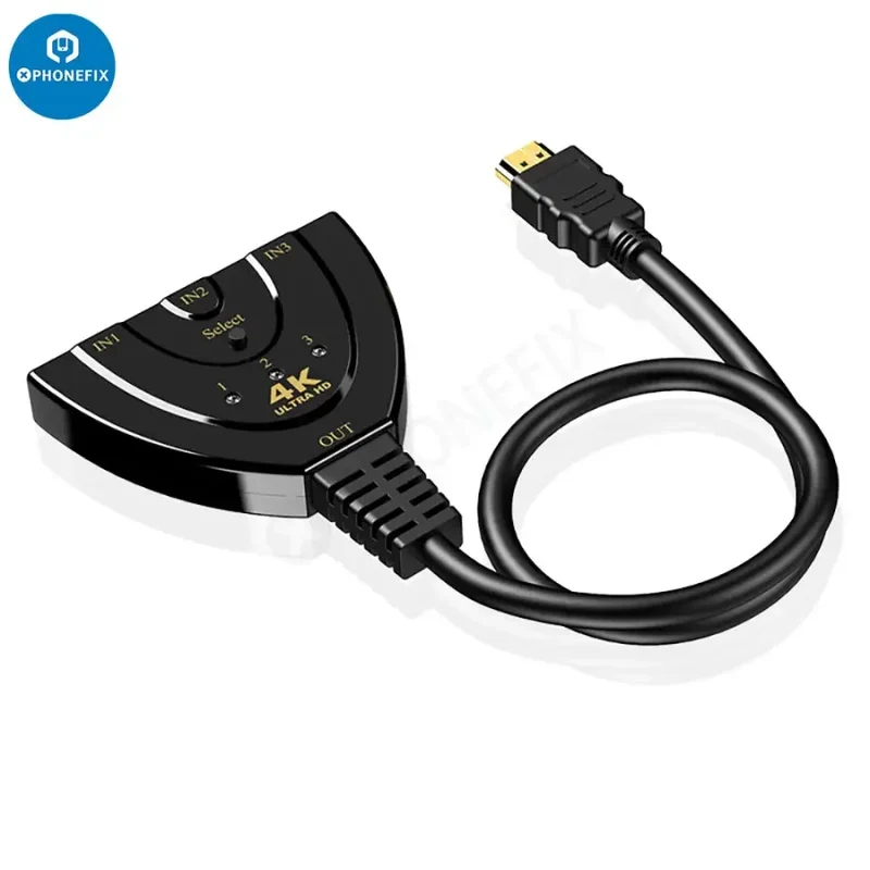 Commutateur automatique multi-écrans HDMI 3 entrées 1 sortie avec câble HDMI de 0.4 m