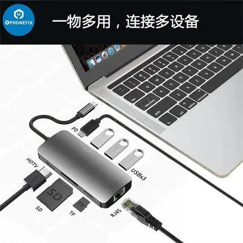 Hub USB C 12 en 1, station d'accueil Type-C, charge rapide PD