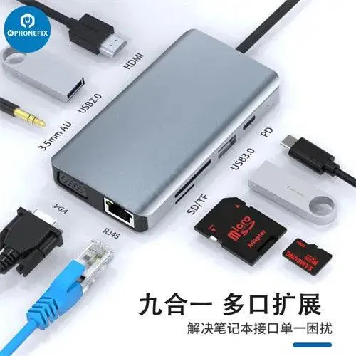 Hub USB C 12 en 1, station d'accueil Type-C, charge rapide PD