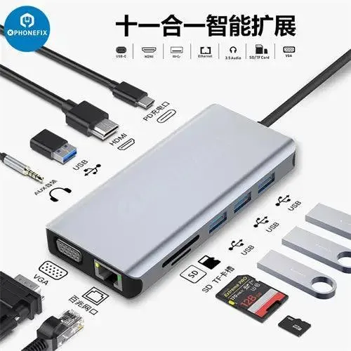 Hub USB C 12 en 1, station d'accueil Type-C, charge rapide PD
