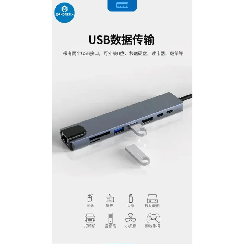 Hub USB C 12 en 1, station d'accueil Type-C, charge rapide PD