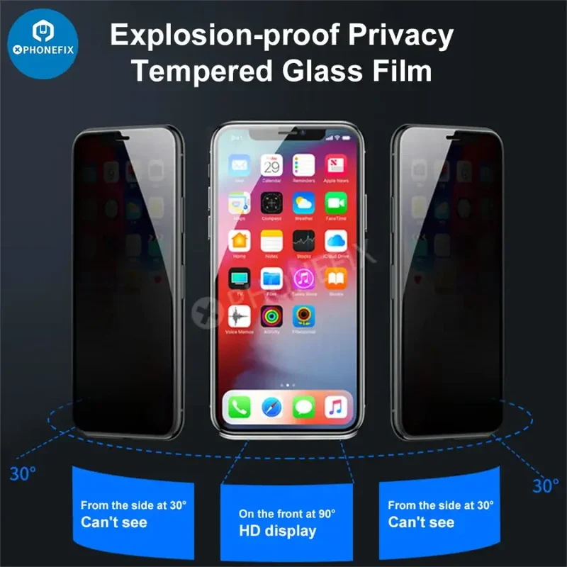 Film de confidentialité en verre trempé anti-espion pour iPhone 12-17 Pro Max