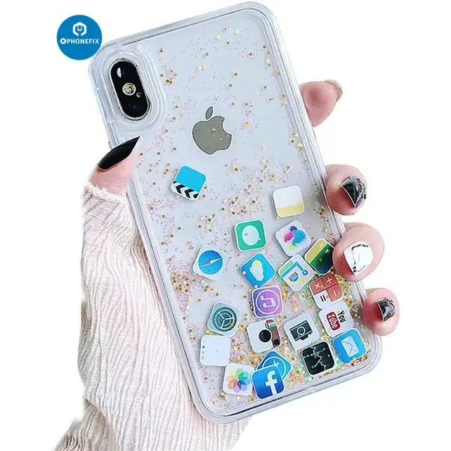 Coque arrière pailletée effet sable mouvant pour iPhone 7-16 Pro Max