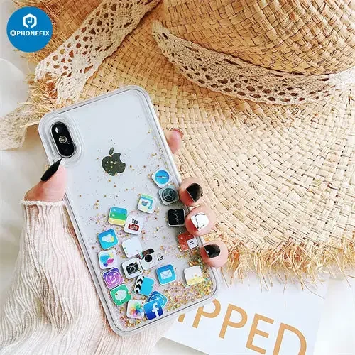 Coque arrière pailletée effet sable mouvant pour iPhone 7-16 Pro Max
