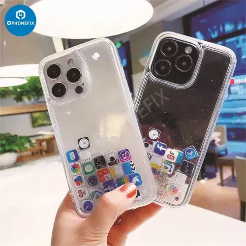 Coque arrière pailletée effet sable mouvant pour iPhone 7-16 Pro Max