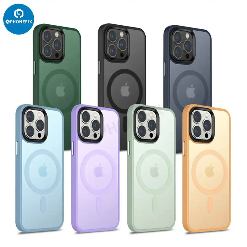 Coque en silicone avec MagSafe pour iPhone 12, 13, 14 et 15 Pro Max
