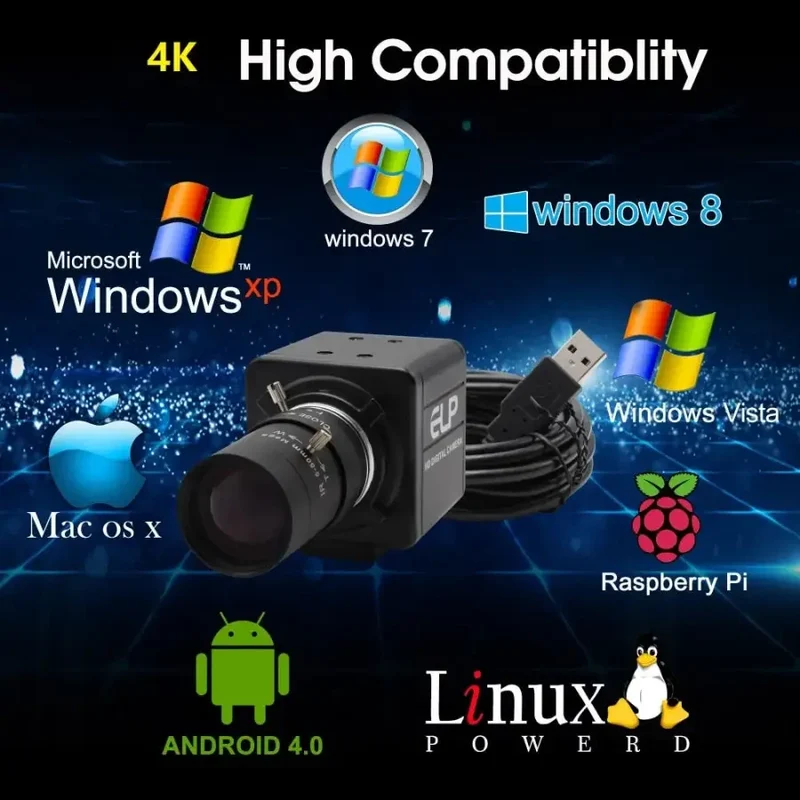 Webcam USB 4K Sony, objectif 2.8-12 mm, caméras de vision industrielle