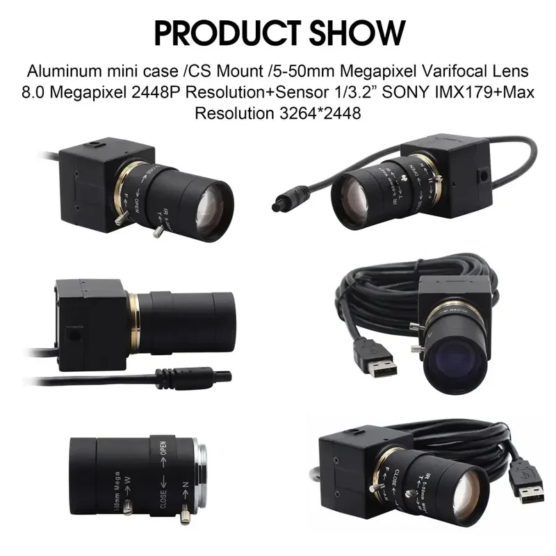 Webcam USB 8MP, objectif varifocal, caméra industrielle haute vitesse, vision industrielle