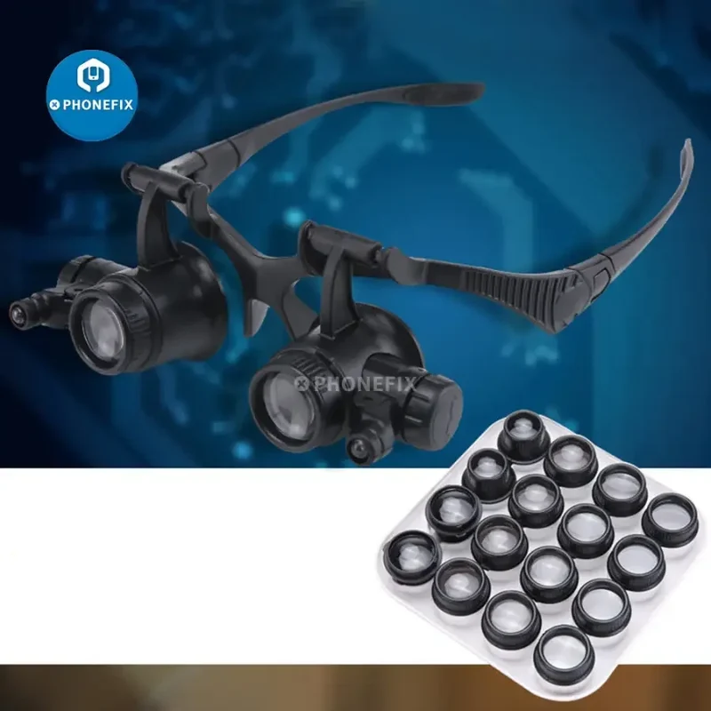 Loupe binoculaire 2.5X-25X avec lumière LED, outil de réparation
