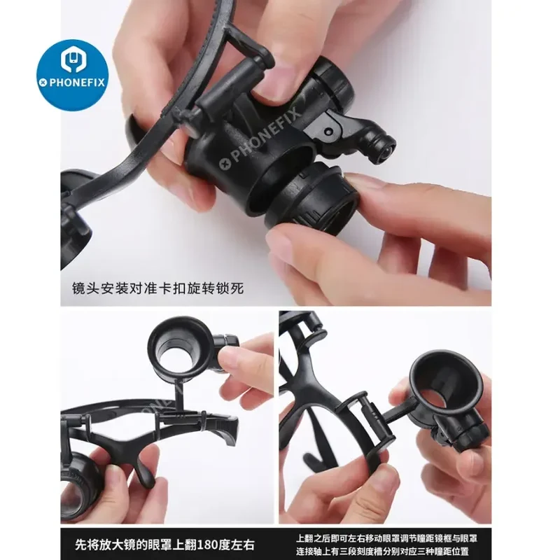 Loupe binoculaire 2.5X-25X avec lumière LED, outil de réparation