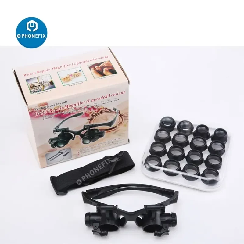 Loupe binoculaire 2.5X-25X avec lumière LED, outil de réparation