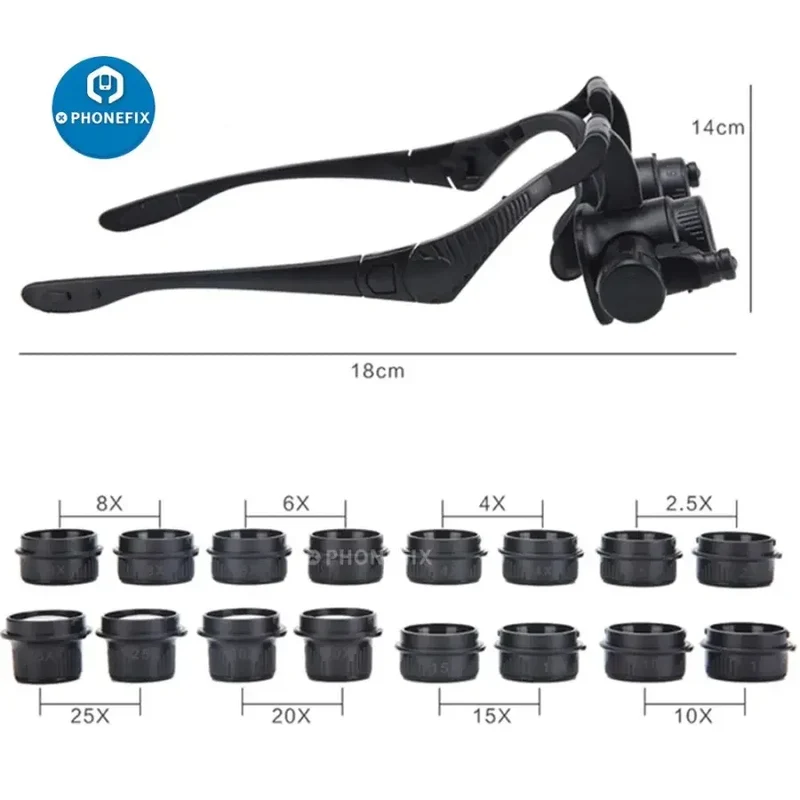 Loupe binoculaire 2.5X-25X avec lumière LED, outil de réparation