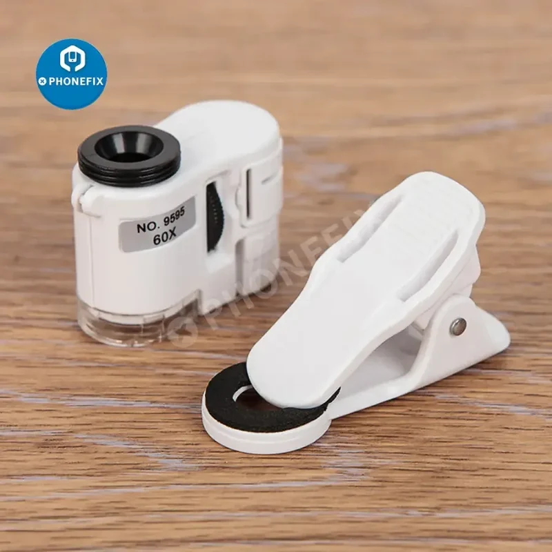 Microscope portable universel à clip 60X avec loupe LED et mise au point