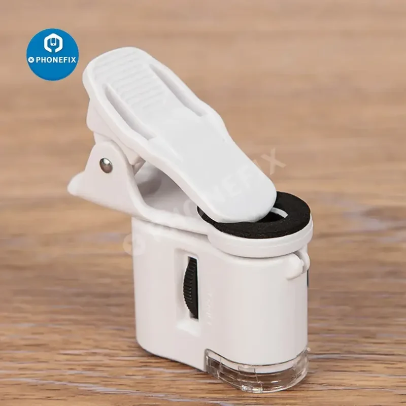 Microscope portable universel à clip 60X avec loupe LED et mise au point