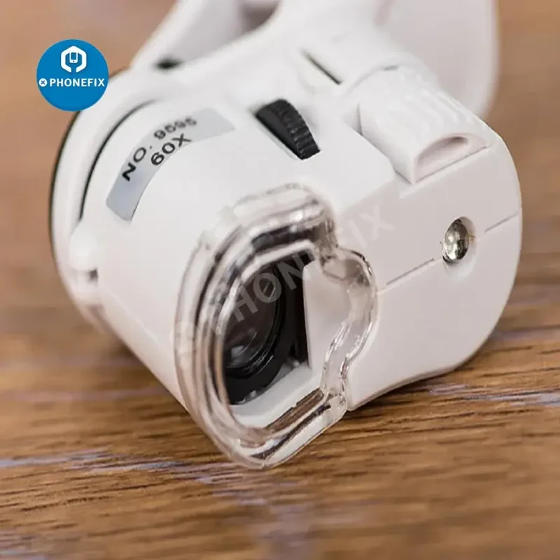 Microscope portable universel à clip 60X avec loupe LED et mise au point