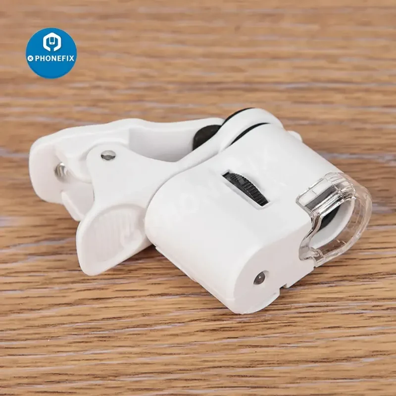 Microscope portable universel à clip 60X avec loupe LED et mise au point