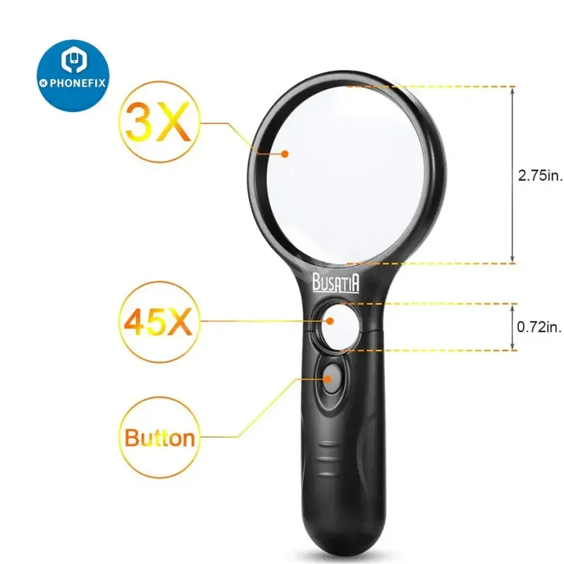 Loupe éclairée par LED BUSATIA 3X 45X pour la lecture, la soudure et les bijoux