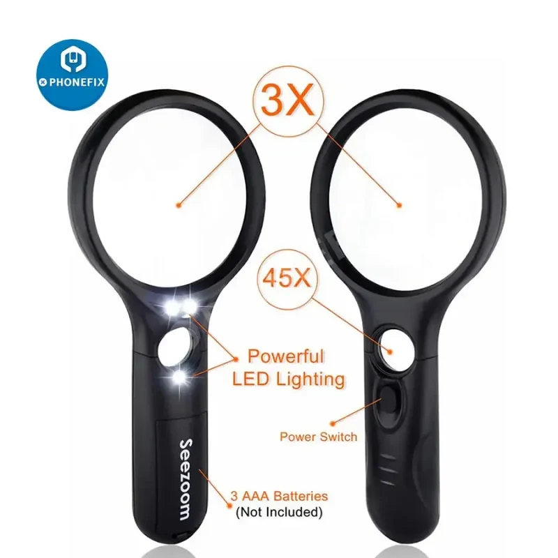 Loupe éclairée SeeZoom 3X 45X pour la lecture, la soudure et l'identification des bijoux