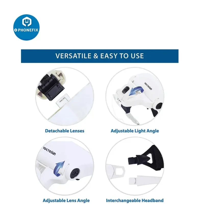 Loupe frontale éclairée par LED YOCTOSUN pour la lecture de soudures électroniques