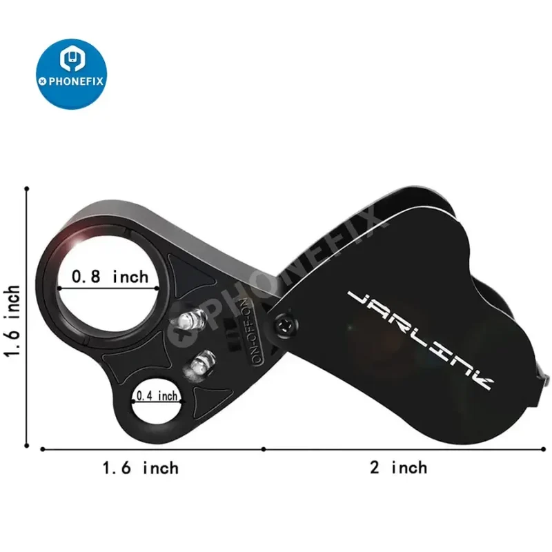 Loupe de bijouterie pliable 30X-60X avec lumière LED et outil d'assistance à la réparation