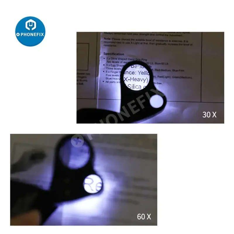 Loupe de bijouterie pliable 30X-60X avec lumière LED et outil d'assistance à la réparation