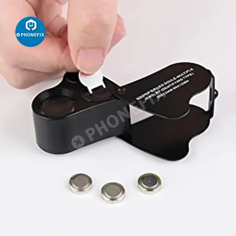Loupe de bijouterie pliable 30X-60X avec lumière LED et outil d'assistance à la réparation