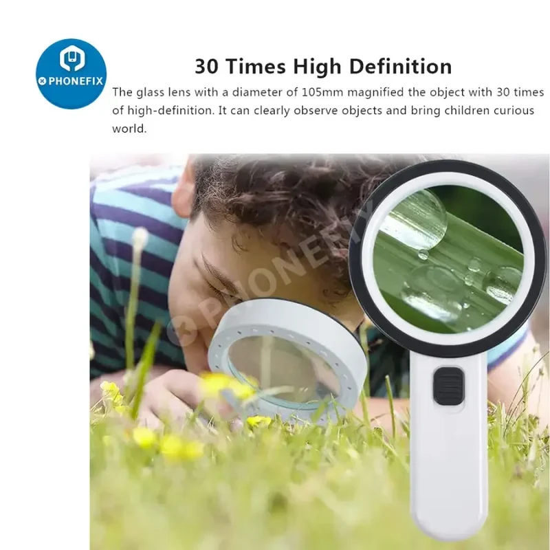 Loupe portative 30X avec éclairage pour soudure, inspection de bijoux et lecture pour seniors