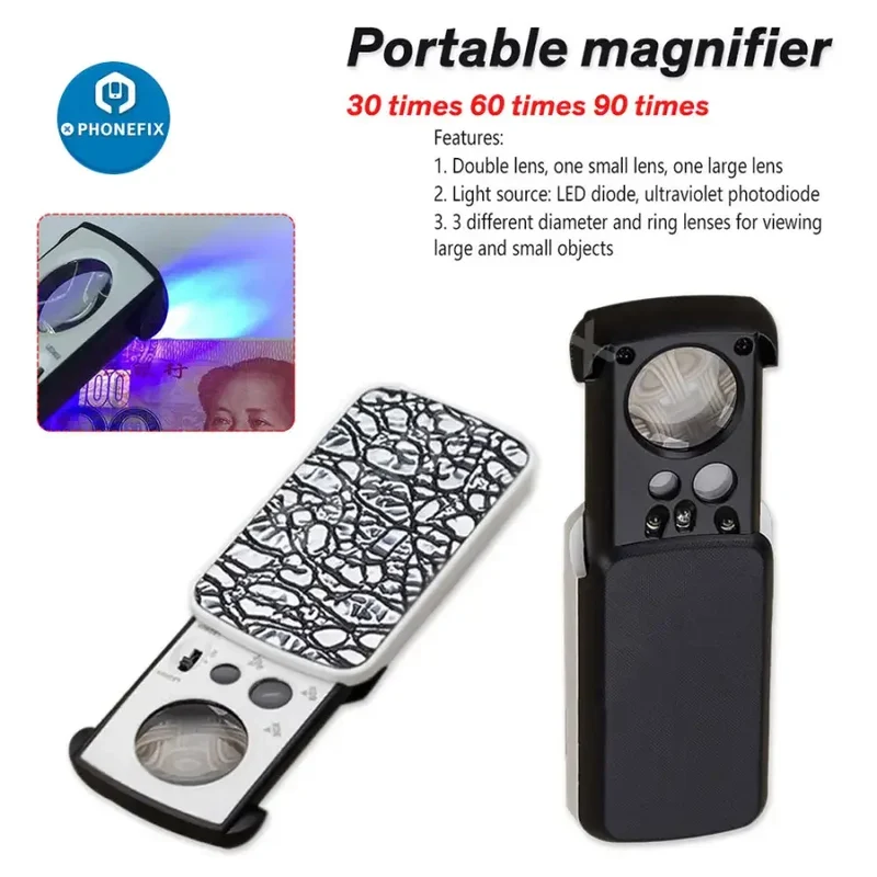 Loupe à main multifonctionnelle portable 30X-60X pour bijoux