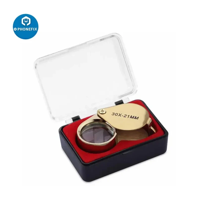 Loupe de bijouterie pliante multifonctionnelle en métal 10X-30X