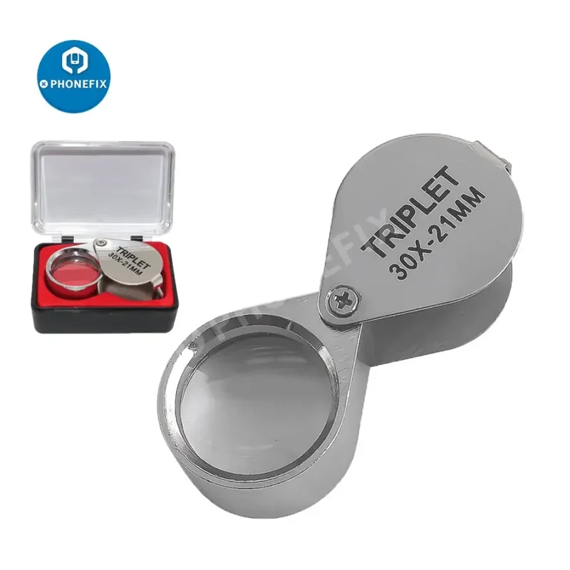 Loupe de bijouterie pliante multifonctionnelle en métal 10X-30X