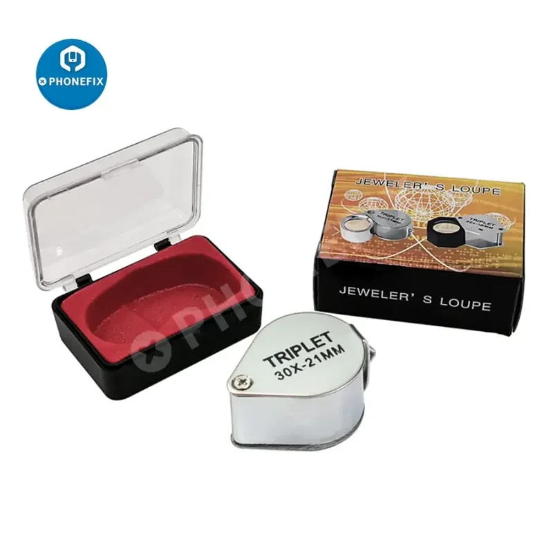 Loupe de bijouterie pliante multifonctionnelle en métal 10X-30X