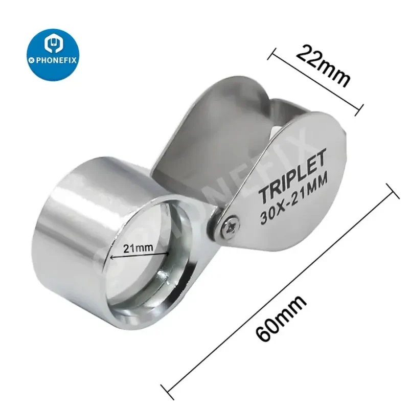 Loupe de bijouterie pliante multifonctionnelle en métal 10X-30X