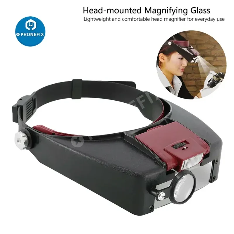 Loupe à LED 10X, style casque, pour réparation de téléphone
