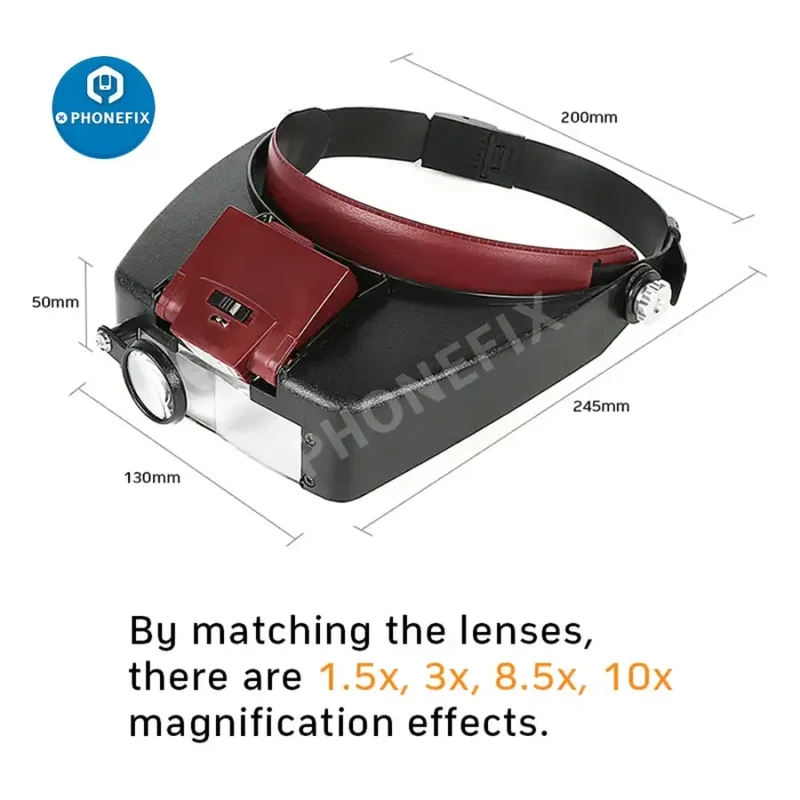 Loupe à LED 10X, style casque, pour réparation de téléphone