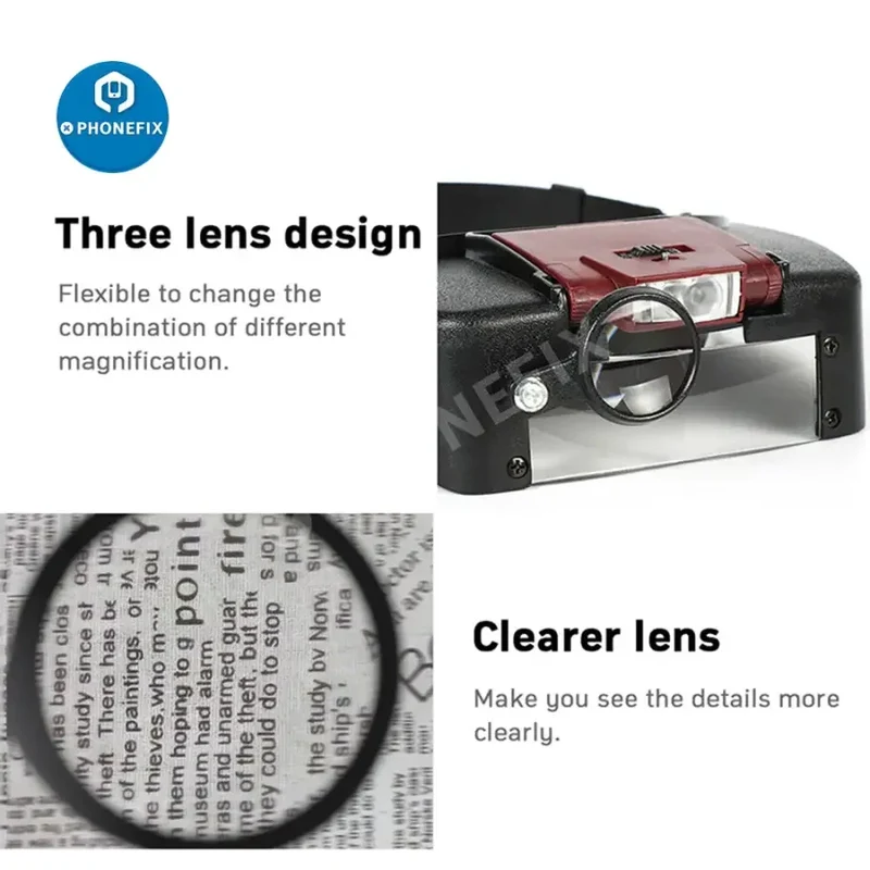 Loupe à LED 10X, style casque, pour réparation de téléphone